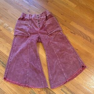 Womens Corduroy Mineral Wash Crop Frayed Hem Wide Leg Pants -Small